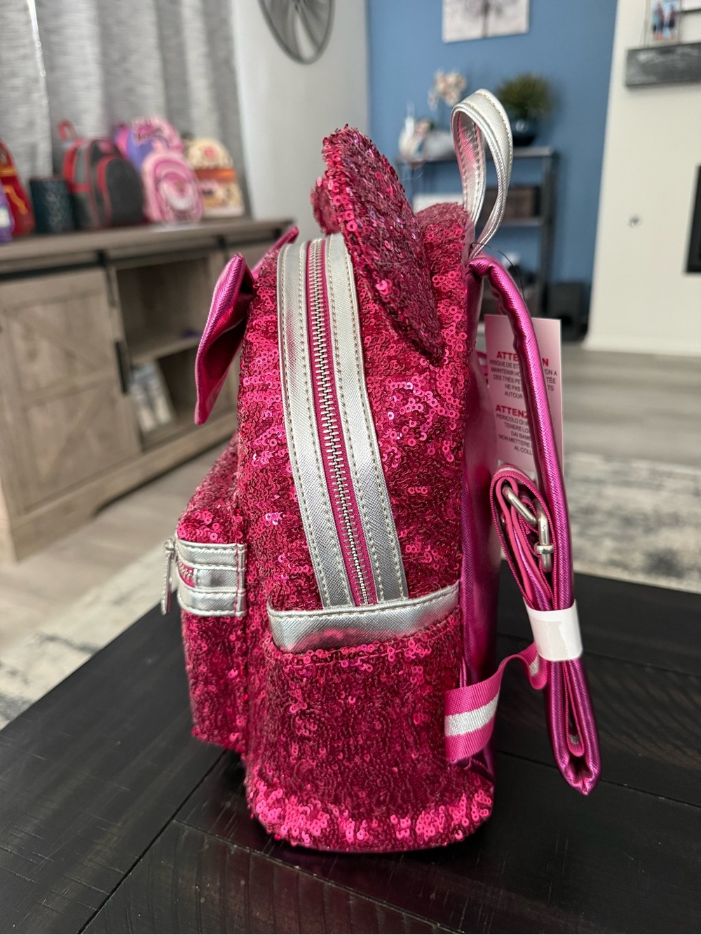 NWT Disney Parks Sequin Loungefly Mini Backpack - Hot Pink - Picture 2 of 6